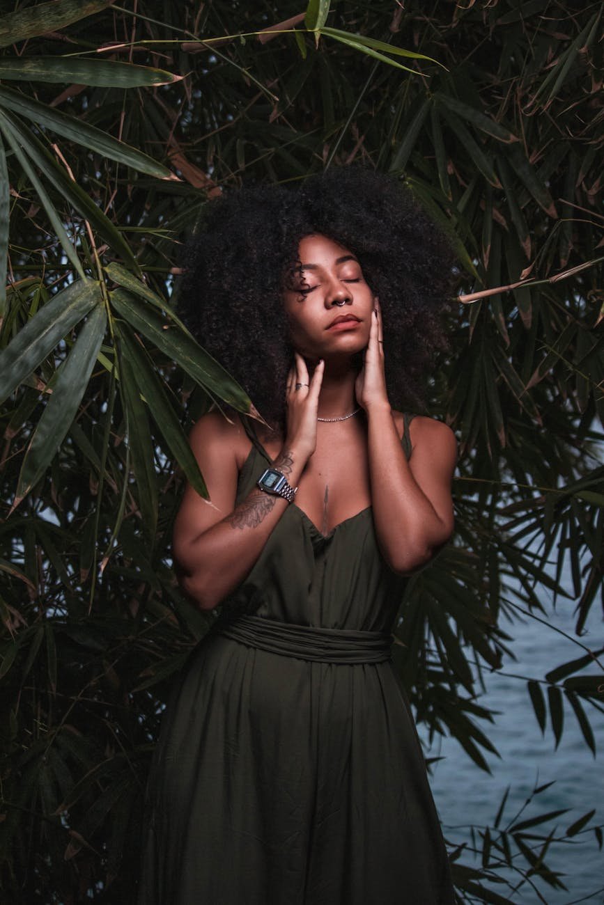 woman posing against nature background